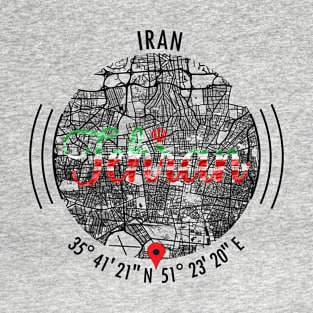 Tehran IRAN Road Map Art - Earth Tones T-Shirt